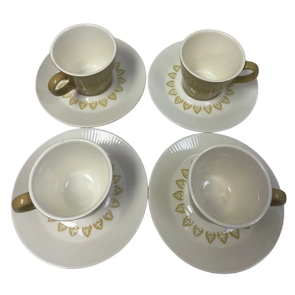4 Vintage 1960s Sheffield Serenade Solid White and Gold Teacup Saucer Sets